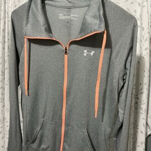 Under Armour Heatgear Gray Full-Zip Hoodie with Coral Trim